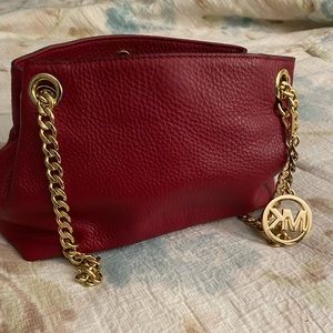Michael Kors red soft leather bag w gold chain straps